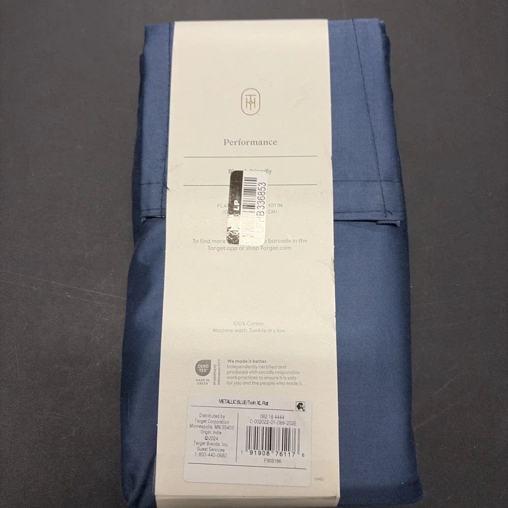Threshold Twin XL Size 400 Thread Count Performance Flat Sheet Blue 20635